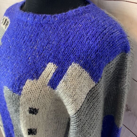 Vintage Wool Angora Sweater Pullover S Art Modern Skyscrapers Houses Skyline NYC - Picture 11 of 12